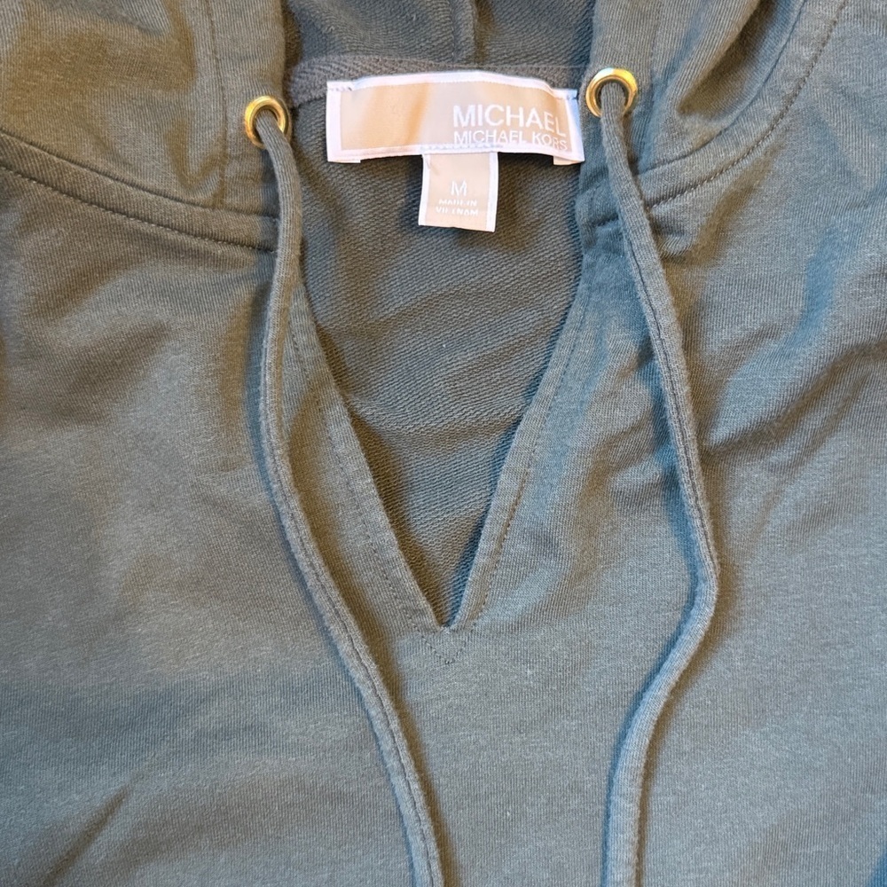 MICHAEL Michael Kors Olive Green Waffle Knit Hoodie Top Size Medium - Picture 3 of 4